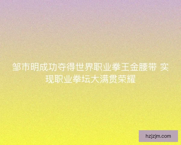 邹市明成功夺得世界职业拳王金腰带 实现职业拳坛大满贯荣耀